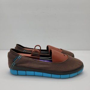 Crocs Stretch Sole Flats Women's Brown Blue Slip On Casual Shoes US Size 9